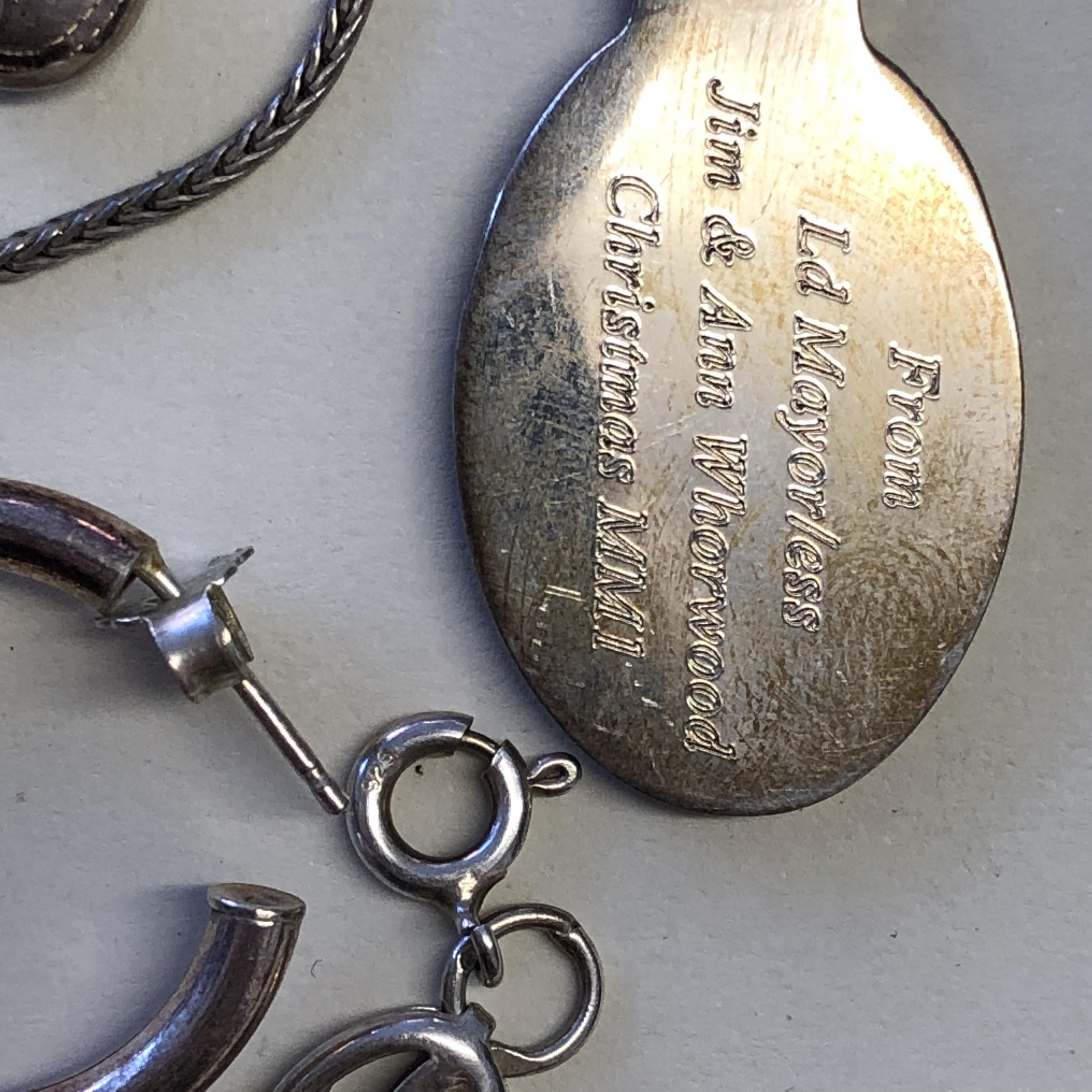 SILVER TAPERED BEAKER, SPOONS, EARRINGS, - Image 7 of 8