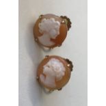 PAIR OF 9CT YELLOW GOLD CLAW SET CAMEO EARRINGS WITH SCREW BACK FITTINGS