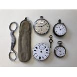 STAINLESS MINIATURE SCISSORS IN KID BAG, SEKONDA POCKET WATCH, SILVER CASED FOB WATCH,