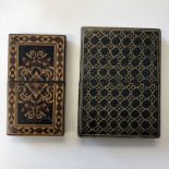 19TH CENTURY TUNBRIDGE WARE CALLING CARD CASE AND LEATHER GILT TOOLED CARD CASE