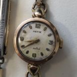 LADIES 17 JEWELED HEFIK 9CT GOLD WRIST WATCH ON FANCY LINK BRACELET