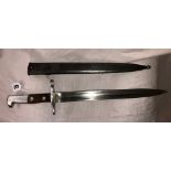 SWISS BAYONET THE HILT STAMPED WITH NUMERALS 675890 BLADE ELSENER SCHWYZ IN SCABBARD 32CM BLADE