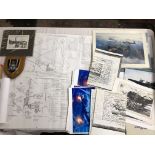 FOLIO CONTAINING A WATERCOLOUR SKETCH OF A STIRLING JWP LK516 AIRCRAFT WITH PHOTOGRAPHS OF THE SAME