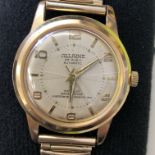 GENTLEMANS VINTAGE ALLAINE AUTOMATIC GOLD PLATED WRIST WATCH ON EXPANDING STRAP