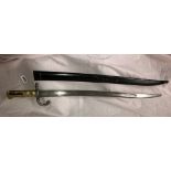 FRENCH BAYONET AND SCABBARD TOP OF BLADE ETCHED 1868 LENGTH OVERALL 57CM