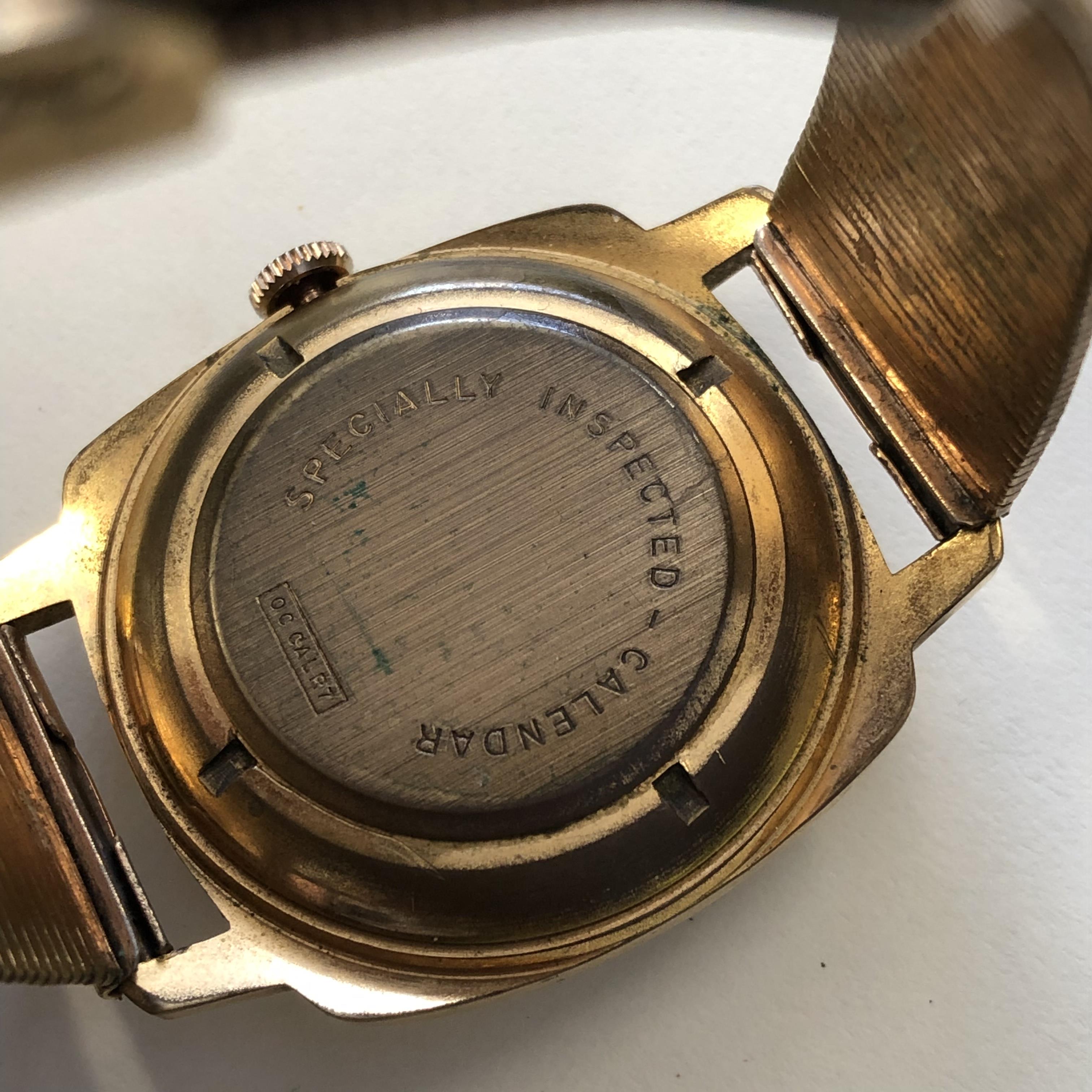 GENTS VINTAGE GOLD PLATED LINGS 21 PRIX DAY DATE AUTOMATIC WRIST WATCH ON STRAP - Image 2 of 4