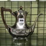 LONDON SILVER TEAPOT WITH WOODEN FINIAL AND ANGULAR HANDLE, 18.