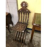 DAMASCUS CHAIR HAVING CARVED DECORATION, INLAID WITH MOTHER OF PEARL (SOME MOTHER OF PEARL MISSING,