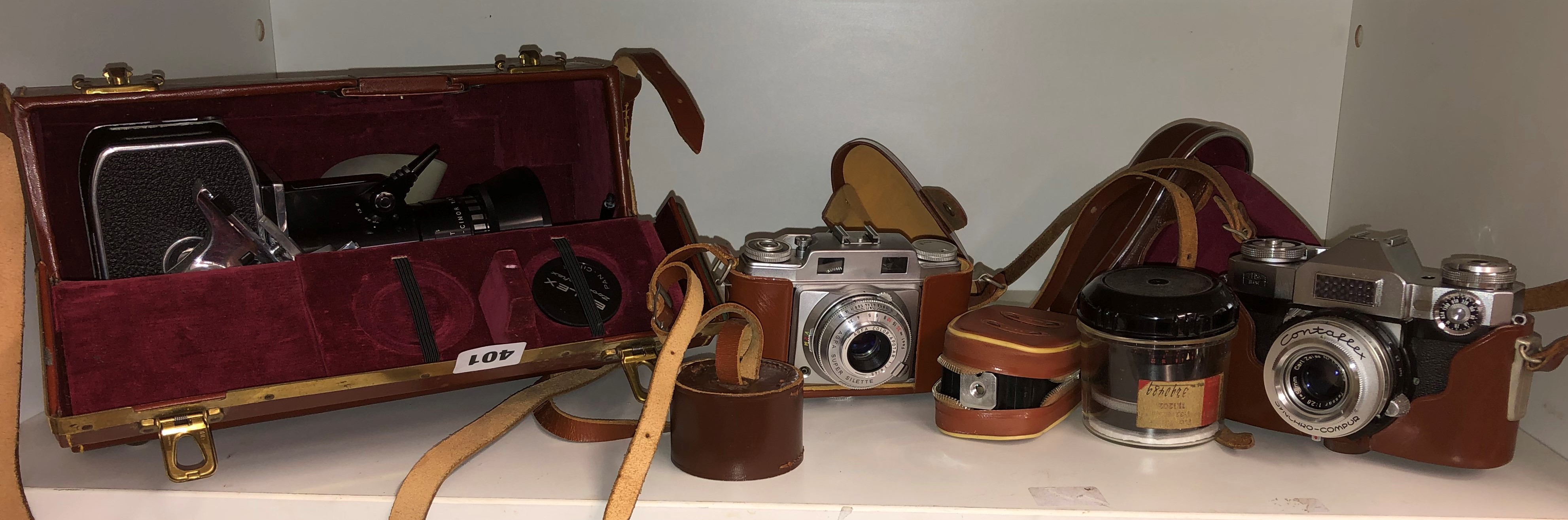 ZEISS IKON CONTAFLEX 35MM CAMERA AND AGFA SUPER SILETT CAMERA, LENS,