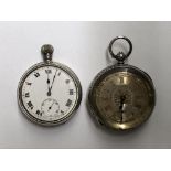 SILVER CASED POCKET WATCH A/F AND CONTINENTAL 935 WHITE METAL ENGRAVED CASED POCKET WATCH WITH