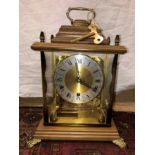 20TH CENTURY SCHATZ 4 PANE CHIMING 400 DAY MANTEL CLOCK WITH KEY