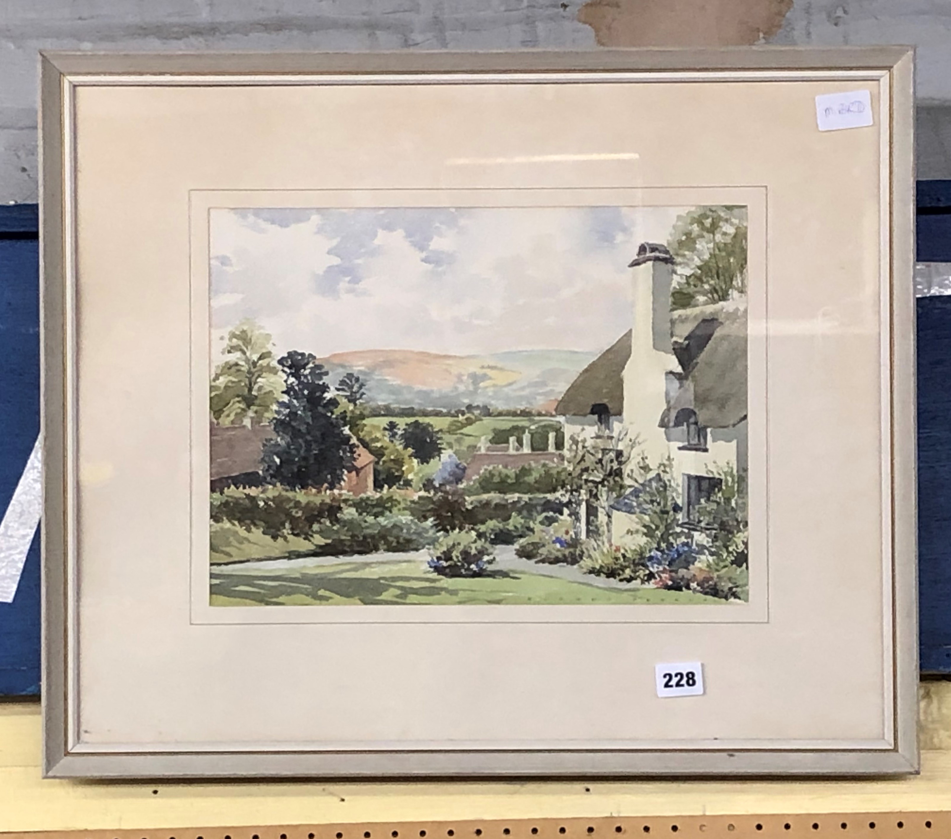 WATERCOLOUR OF COTTAGES IN A RURAL LANDSCAPE BY SIDNEY PERRIN 36CM X 27CM APPROX