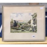 WATERCOLOUR OF COTTAGES IN A RURAL LANDSCAPE BY SIDNEY PERRIN 36CM X 27CM APPROX