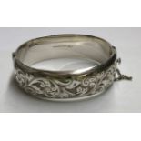 STERLING SILVER ENGRAVED BANGLE WITH SAFETY CHAIN