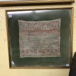 19TH CENTURY NEEDLEWORK SAMPLER DEPICTING THE ALPHABET FRAMED AND GLAZED44CM X 40CM APPROX F/G