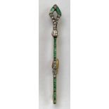 UNMARKED YELLOW METAL DIAMOND AND EMERALD STICK PIN 4.