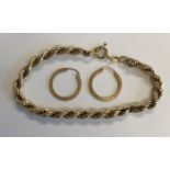 9CT ROPE TWIST BRACELET A/F AND A PAIR OF UNMARKED YELLOW METAL HOOP EARRINGS 6.