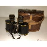 LEATHER CASED MILITARY BINOCULARS (POWER 6) NO. 87850 (BELONGING TO V.