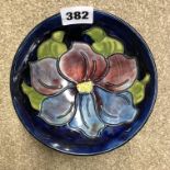 MOORCROFT POTTERY CLEMATIS BOWL ON BLUE GROUND 14.