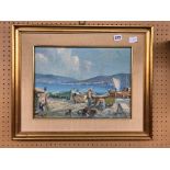 OIL ON BOARD OF A MEDITERRANEAN HARBOUR SCENE 38CM X 28CM APPROX,