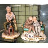 TWO CAPO DI MONTE FIGURE GROUPS - THE GOSSIPS 13CM APPROX AND ONE OTHER 20CM APPROX