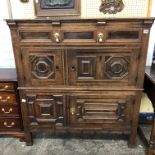 17TH CENTURY GEOMETRIC MOULDED OAK CUPBOARD HAVING ONE SINGLE DRAWER ABOVE FOUR CUPBOARDS,