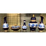 PAIR OF ROYAL BLUE AND GILDED FLORAL LIMITED EDITION PARAMOUNT CLASSICS BAVARIA EWERS 26CM H APPROX,