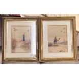 J W LINTON WATERCOLOURS OF EGYPTIAN SCENESDEPICTING MAN RIDING A CAMEL AND A WATER CARRIER SIGNED