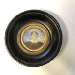 PORTRAIT MINIATURE OF 'GRANDMOTHER PLATT' IN MOP CAP AND LACE COLLAR IN HARDWOOD ROUNDEL FRAME DIA