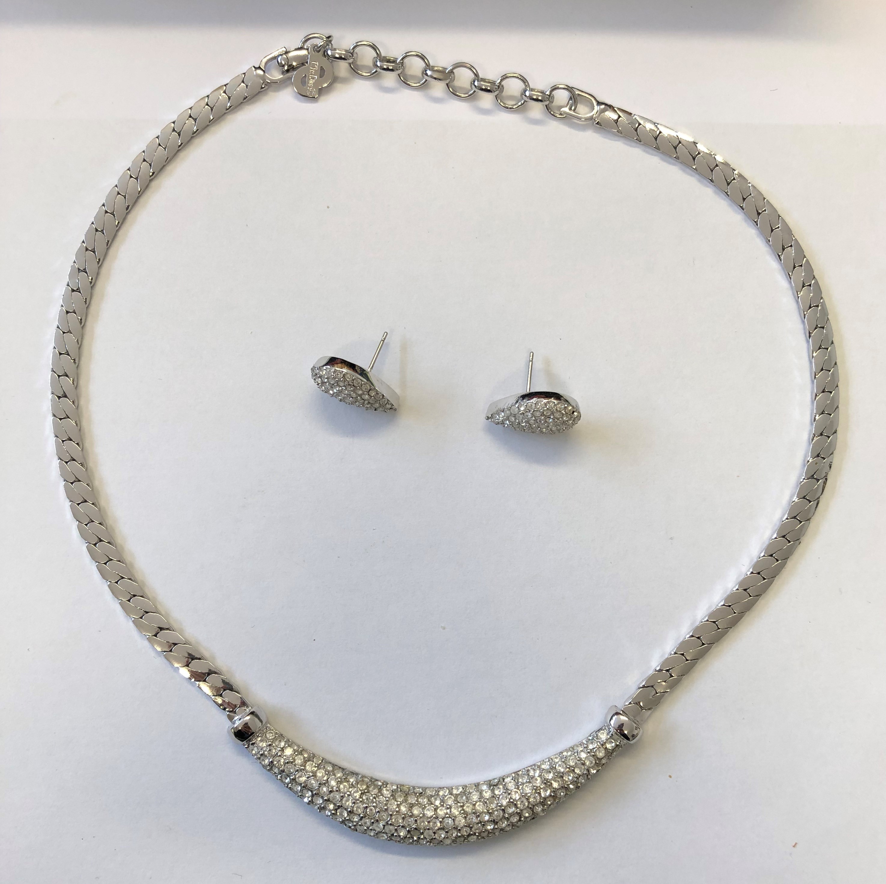 CHRISTIAN DIOR FLAT LINK PAVE NECKLACE AND A PAIR OF DROPPER EARRINGS