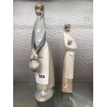 LLADRO FIGURE OF A GIRL WITH A BASKET 32CM H APPROX AND A NAO FIGURE OF A GIRL WITH A RABBIT 27CM H
