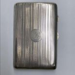 SILVER CIGARETTE CASE WITH ENGINE TURNED BANDS BIRMINGHAM 1913 ENGRAVED MONOGRAM C/H/ FOR CAPTAIN