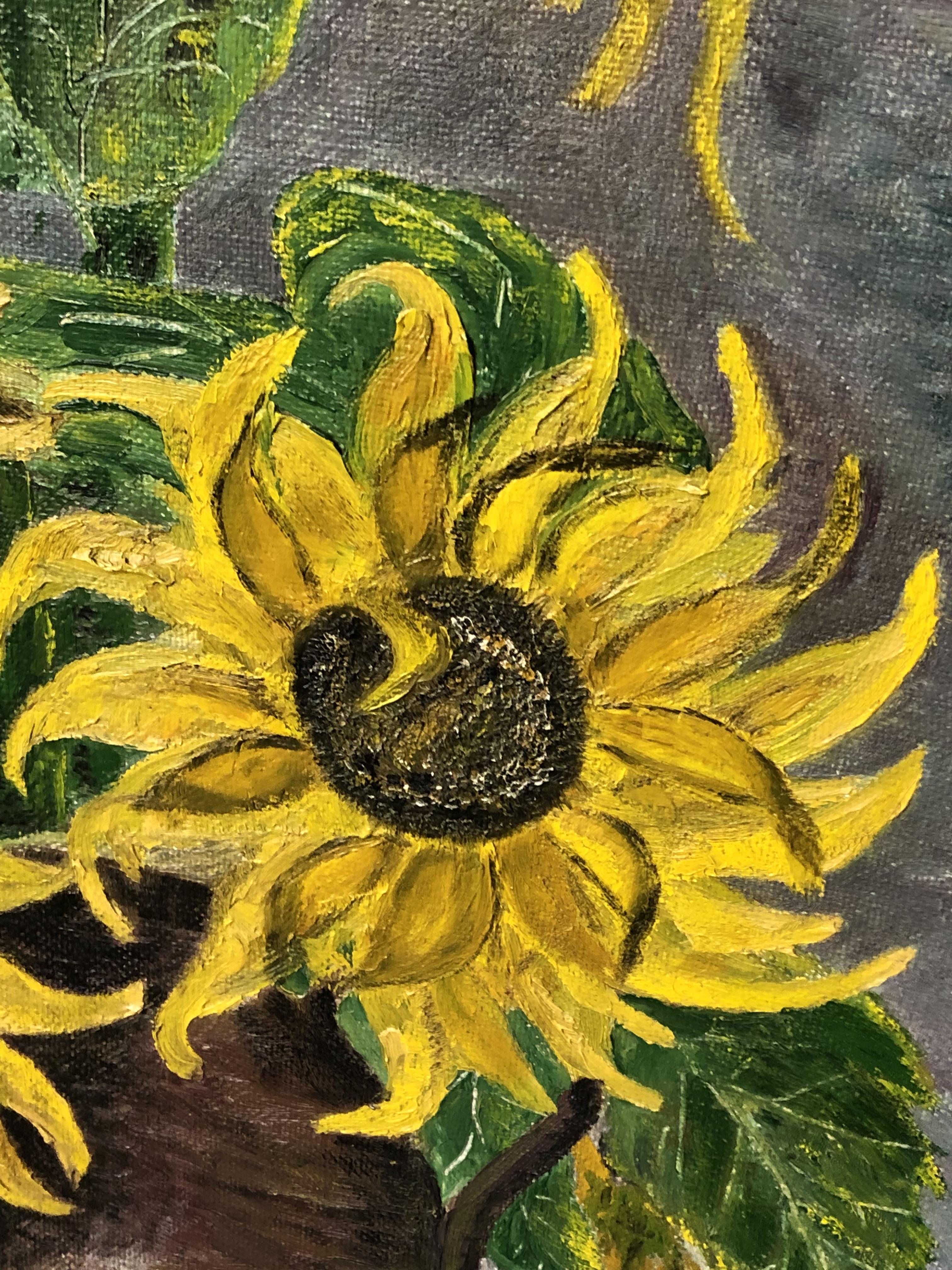 20TH CENTURY CONTINENTAL OIL ON BOARD OF SUNFLOWERS SIGNED H. - Image 3 of 3