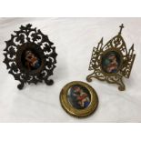 THREE CONTINENTAL KPM BERLIN STYLE PLAQUES MADONNA AND CHILD TWO IN EASEL BACK FRAMES AND ONE IN