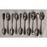 FOUR GEORGIAN SILVER SPOONS WITH BRIGHT CUT DECORATION, A PAIR,