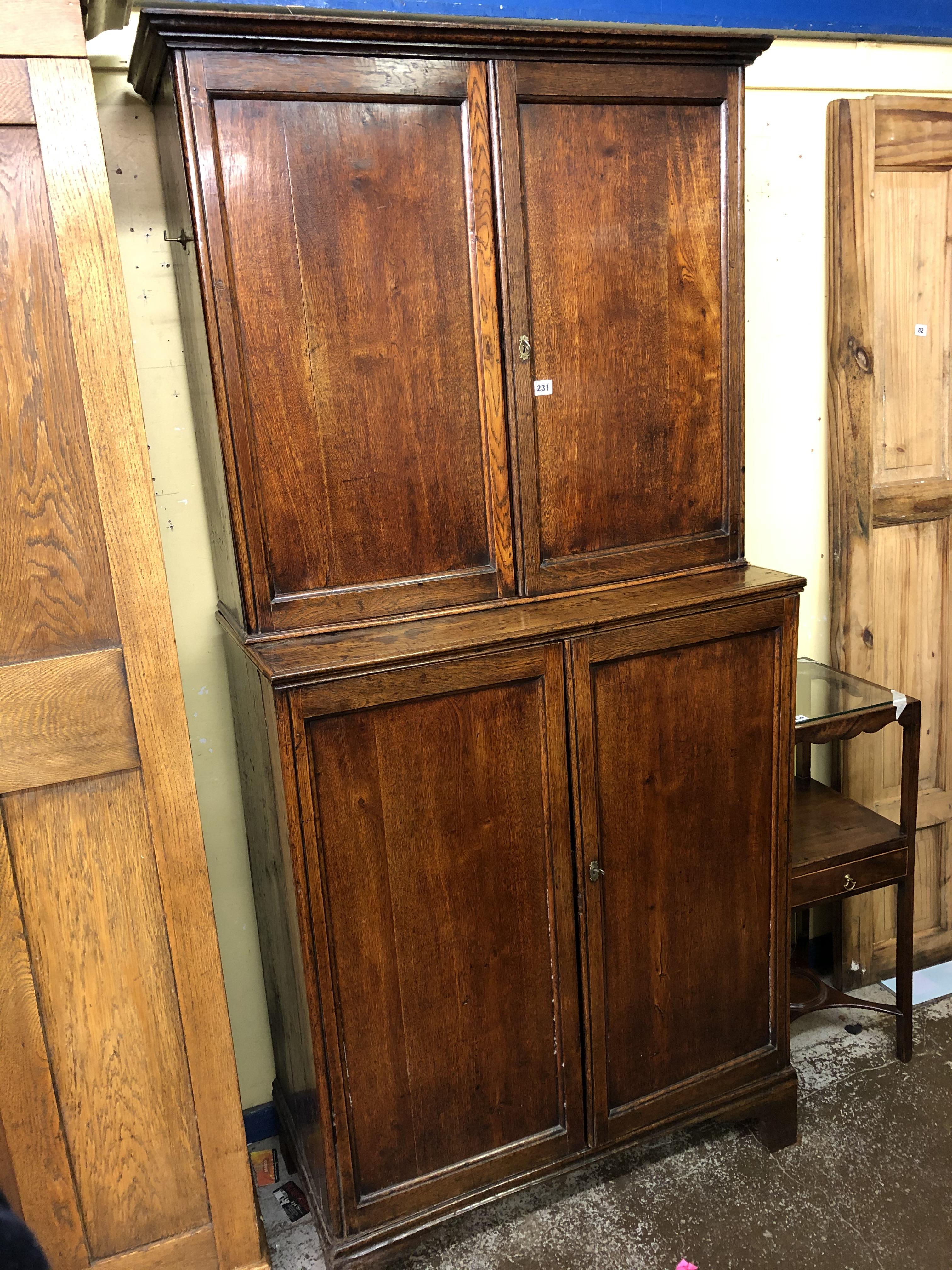 MAHOGANY AND OAK 19TH CENTURY CUPBOARD 203CM H APPROX,