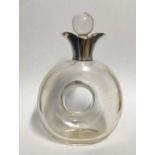 SILVER MOUNTED CIRCULAR DECANTER/COLOGNE BOTTLE AND STOPPER