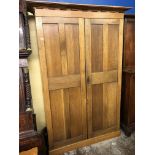 EDWARDIAN OAK NARROW CUPBOARD WITH MOULDED CORNICE,