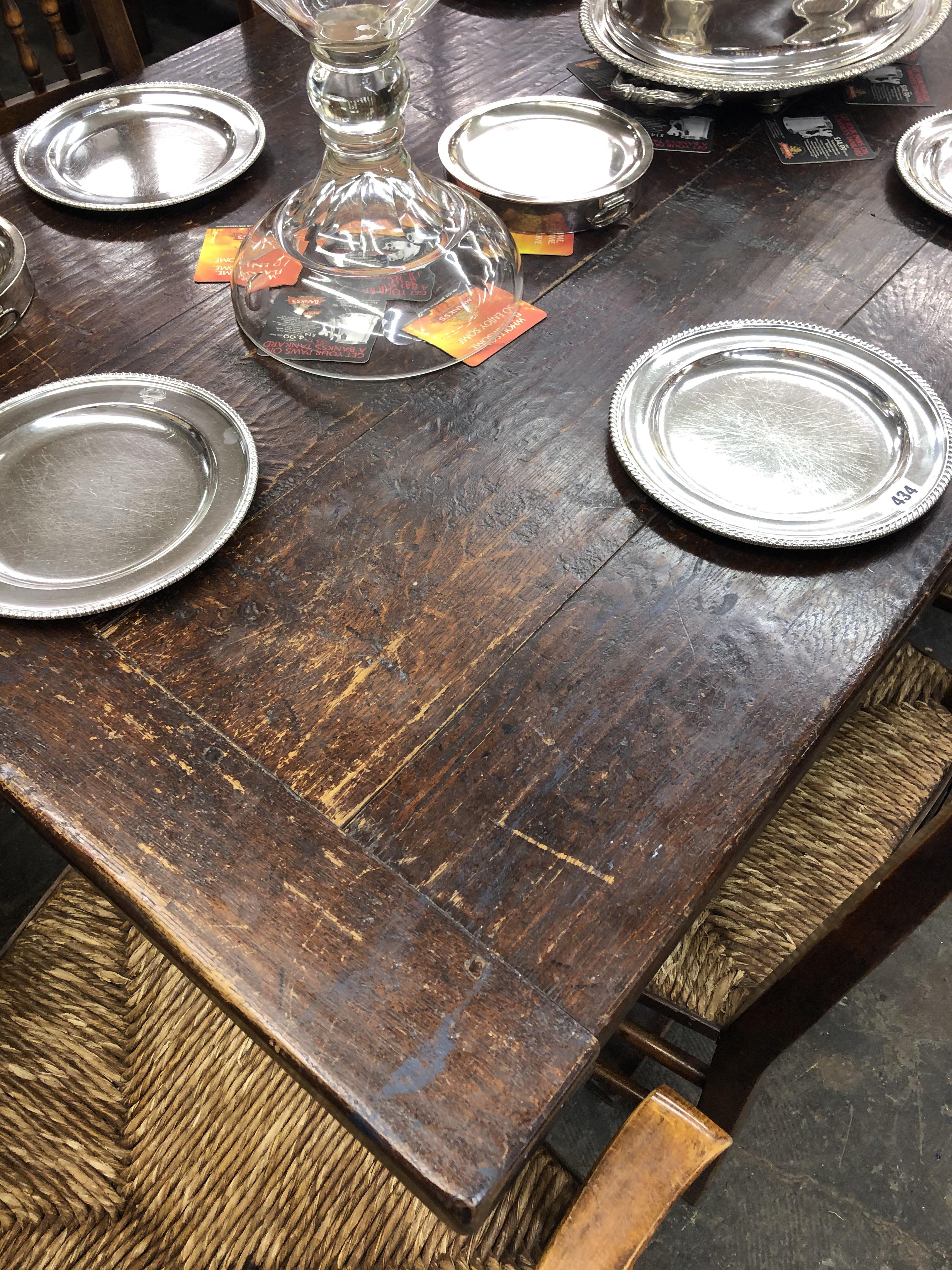 OAK 17TH CENTURY STYLE REFECTORY TABLE WITH CLEATED TOP AND A SET OF EIGHT BEECH, - Image 4 of 5