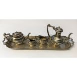 MINIATURE SILVER FOUR PIECE TEA AND COFFEE SERVICE ON OBLONG TRAY 2.