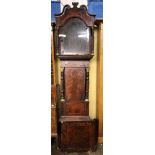 19TH CENTURY LONG CASE CLOCK 8 DAY MOVEMENT PAINTED FACE WITH MOON ROLLER AND SUBSIDIARY DIALS