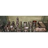 SHELF SHEFFIELD PLATE AND LIGHT HOUSE CASTERS, BALUSTER CONDIMENTS,