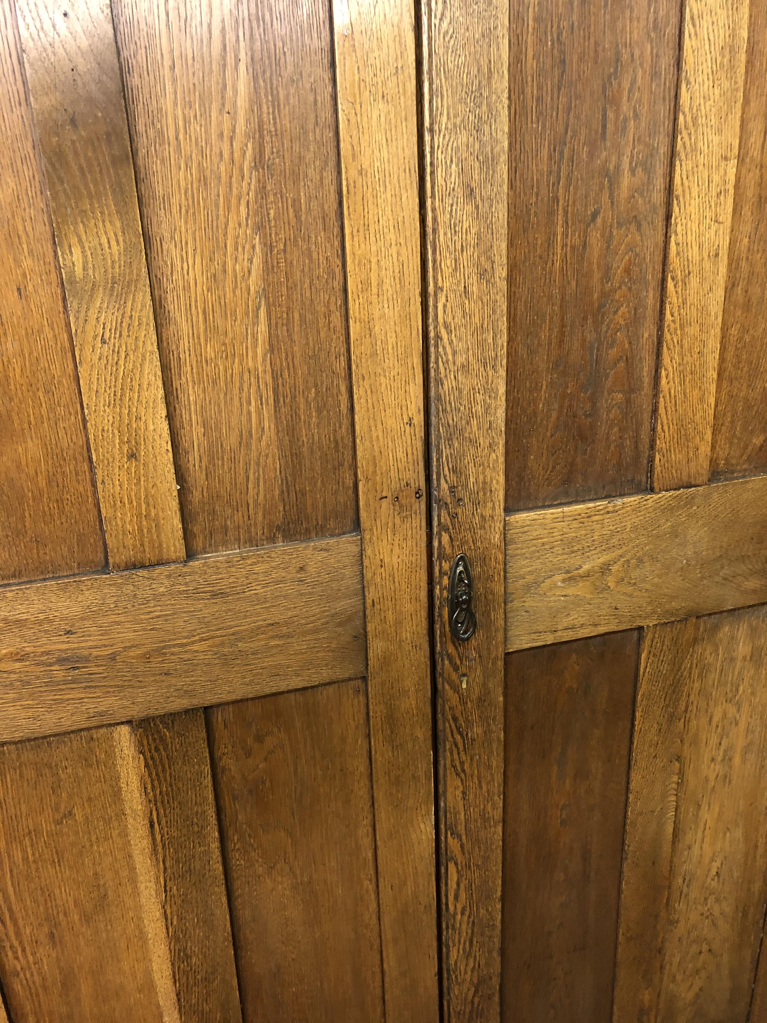 EDWARDIAN OAK NARROW CUPBOARD WITH MOULDED CORNICE, - Image 2 of 3