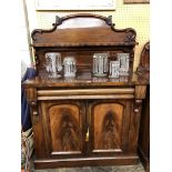 VICTORIAN MAHOGANY CHIFFONIER WITH A SCROLLED BACK WITH SHELF FITTED WITH A SINGLE CUSHION DRAWER