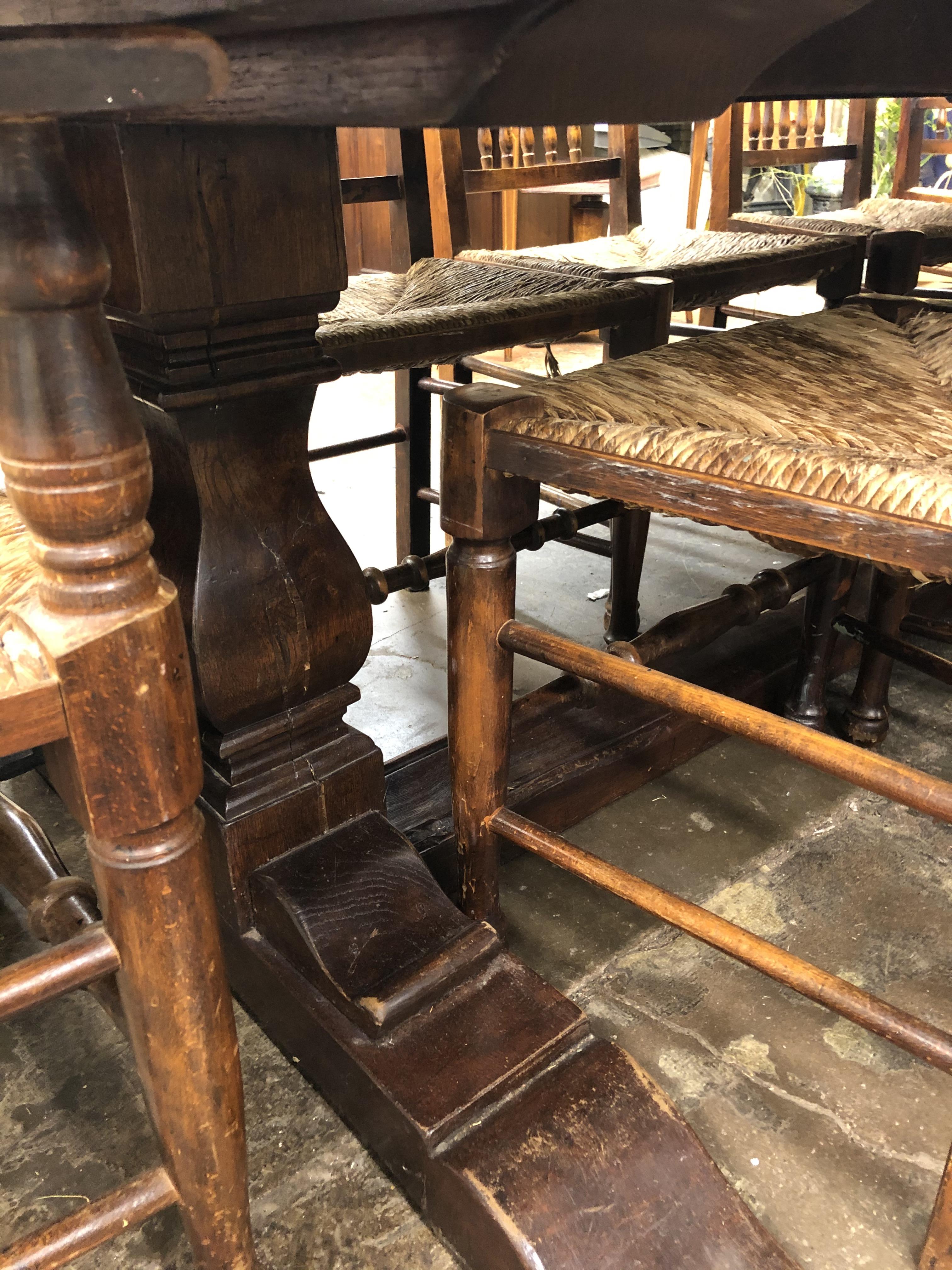 OAK 17TH CENTURY STYLE REFECTORY TABLE WITH CLEATED TOP AND A SET OF EIGHT BEECH, - Image 2 of 5