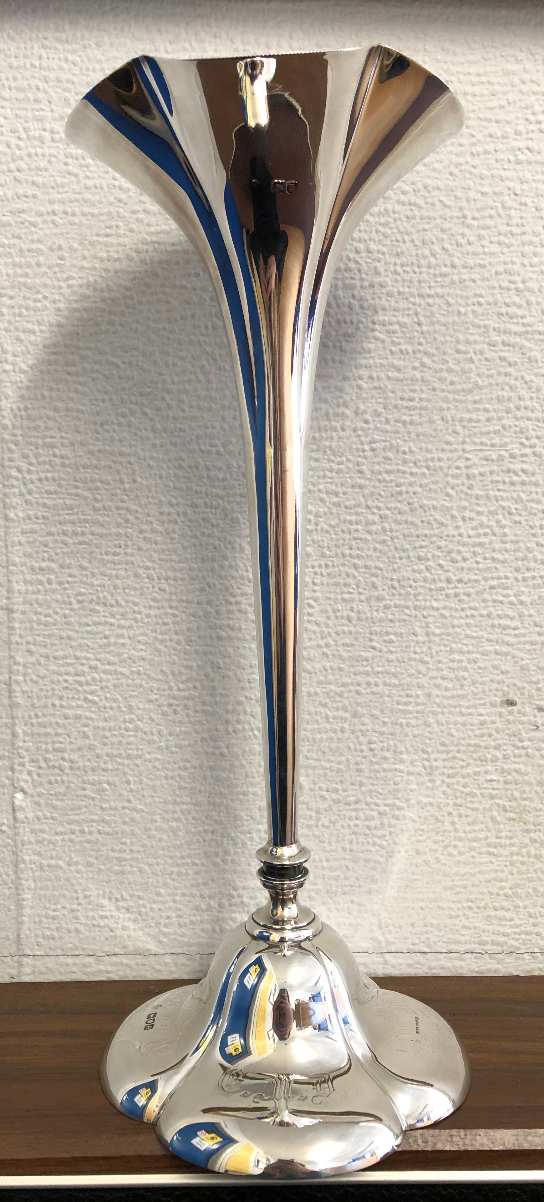 LONDON SILVER TRUMPET SPILL VASE 37CM IN HEIGHT 24.2 OUNCES APPROX.