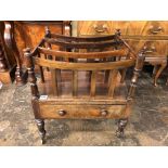 WILLIAM IV ROSEWOOD THREE DIVISION CANTERBURY WITH SHALLOW DRAWER 48CM W X 56CM H APPROX