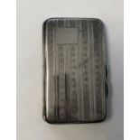 SMALLER SILVER CIGARETTE CASE WITH VERTICAL BANDS OF ENGINE TURNED DECORATION