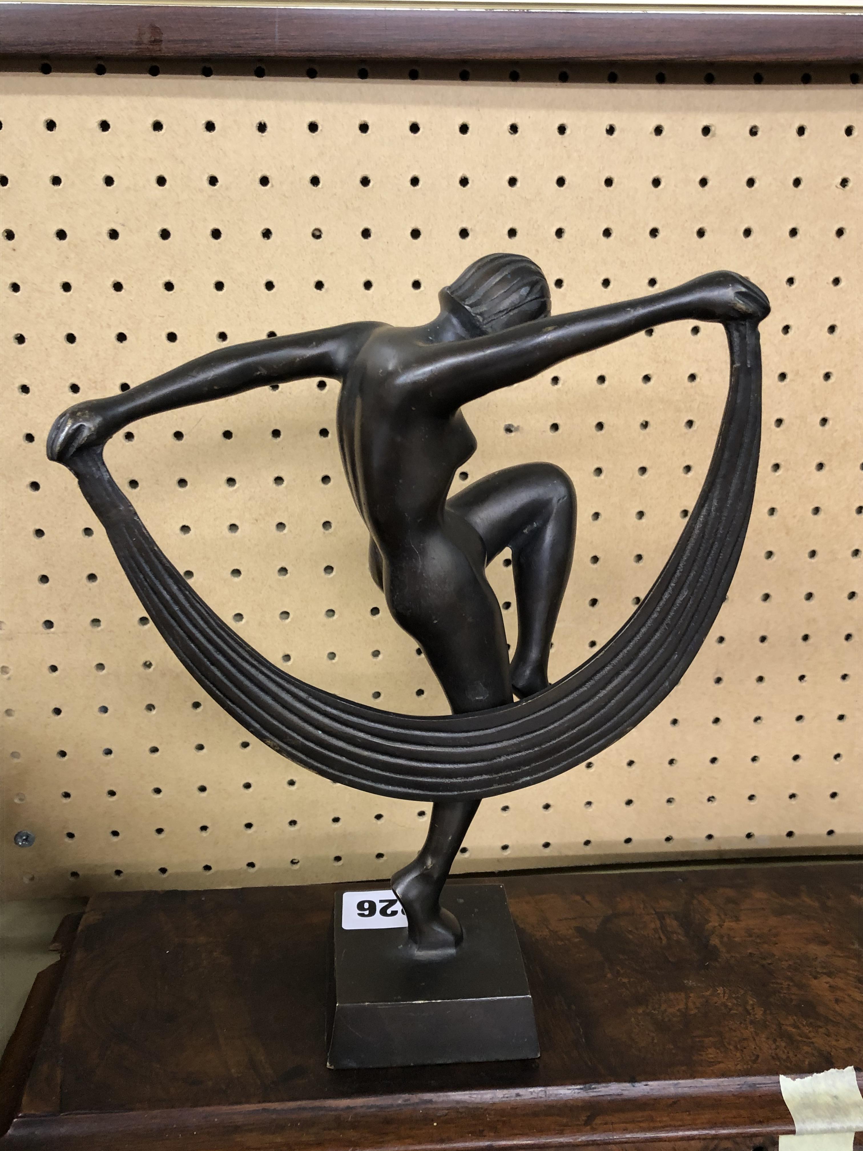 BRONZE ART DECO STYLE DANCING FEMALE FIGURE 23CM H APPROX - Image 3 of 3