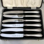 CASED SET OF SIX SILVER HANDLED AND STAINLESS STEEL BUTTER KNIVES,